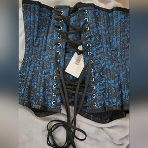 Royal blue and black steel bone corset